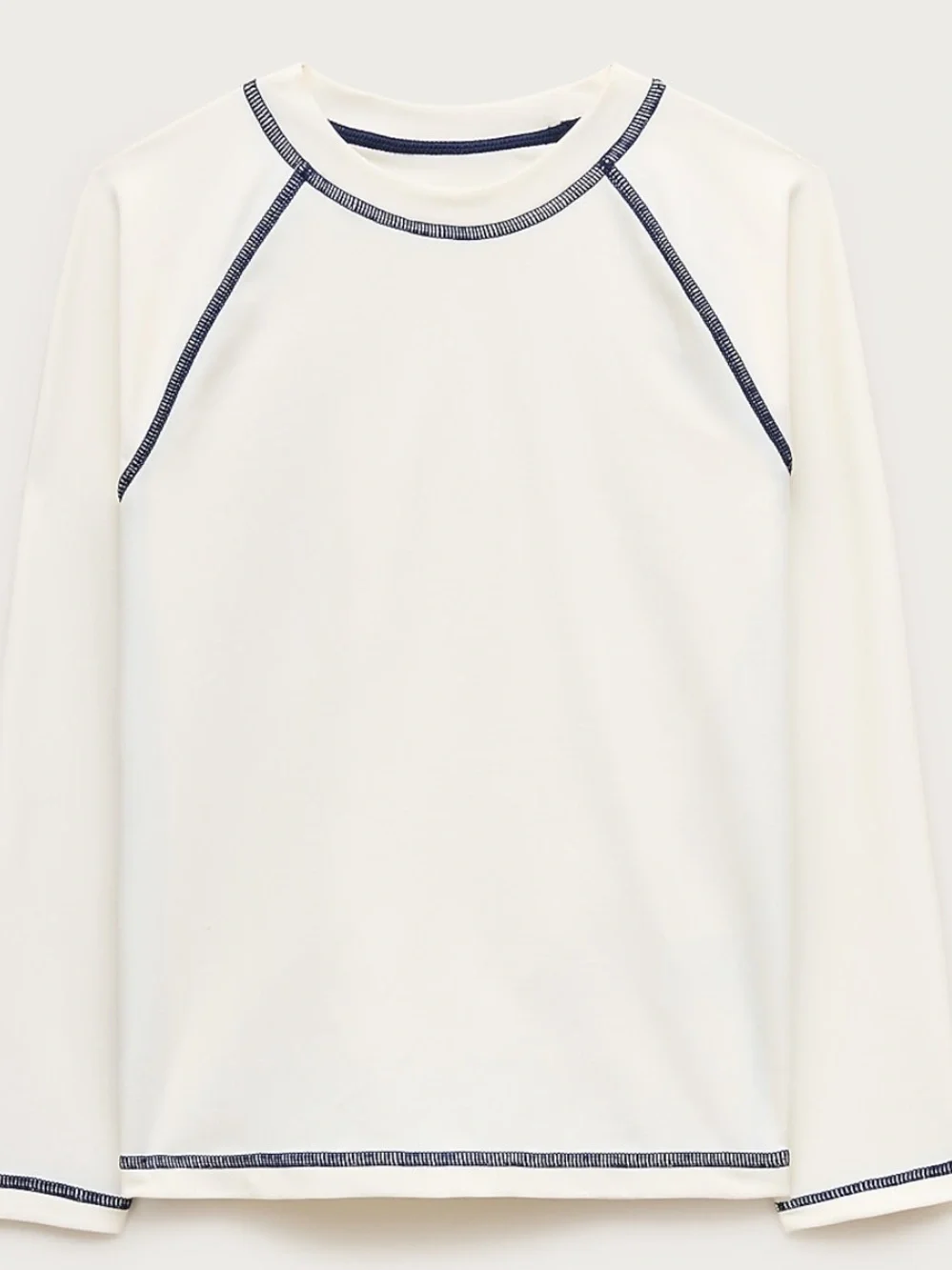 J. Crew Crewcuts Cream Long-Sleeve Rash Guard with Navy Contrast Stitch